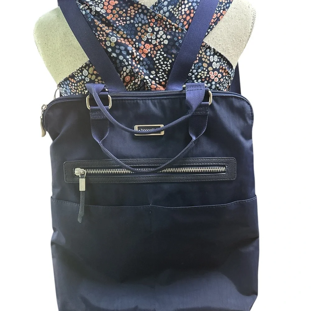 Baggallini Jessica Convertible Tote Backpack Navy Blue Anti Theft RFID Bag